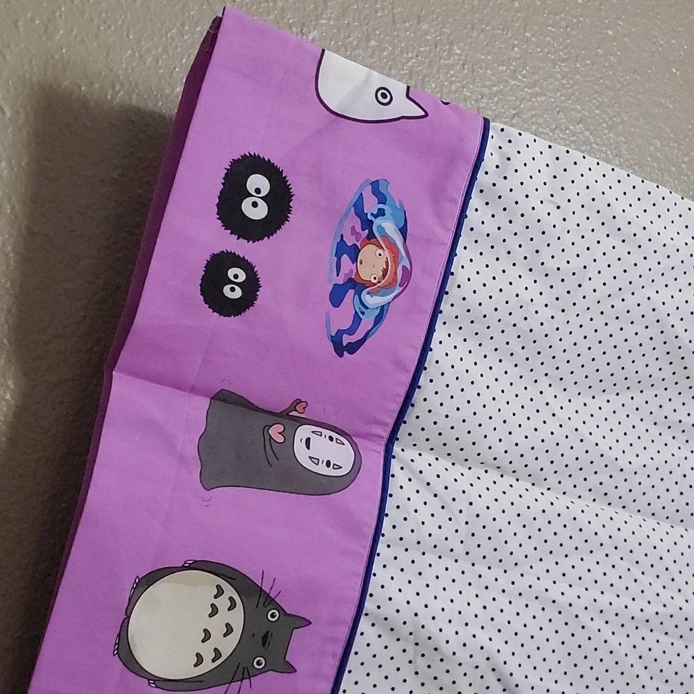 Totoro Standard Pillowcases Set of 2 Handmade Lavender B&W Polka Dots - Picture 5 of 8